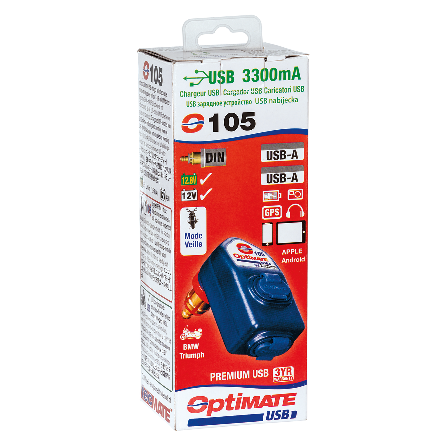 Slimme 3300mA USB-lader met dubbele uitgang, met BIKE-plug.