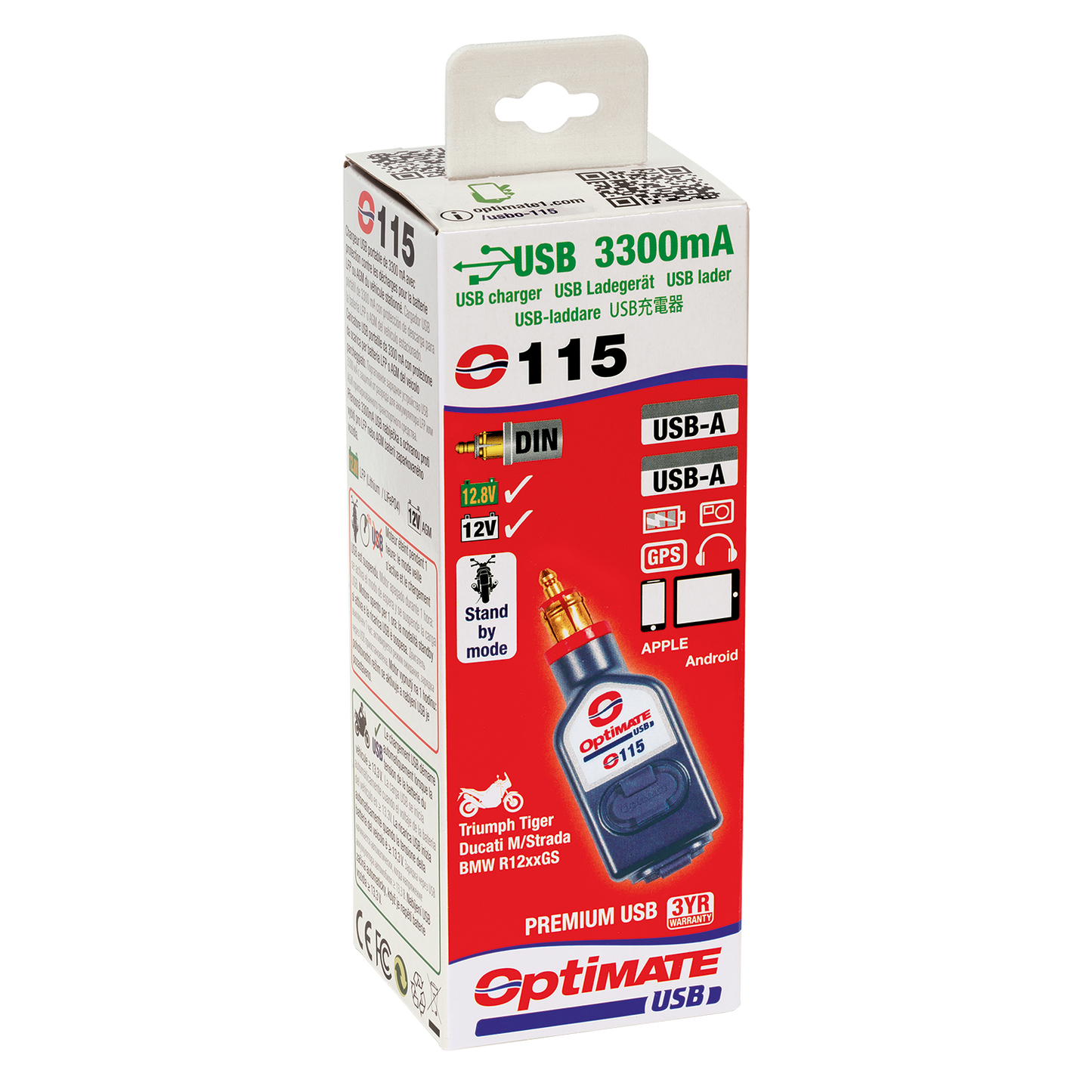 De draagbare 3300mA dubbele USB-lader, met inline 180° BIKE-plug voor uw Triumph, Ducati Multistrada of BMW motorfiets
